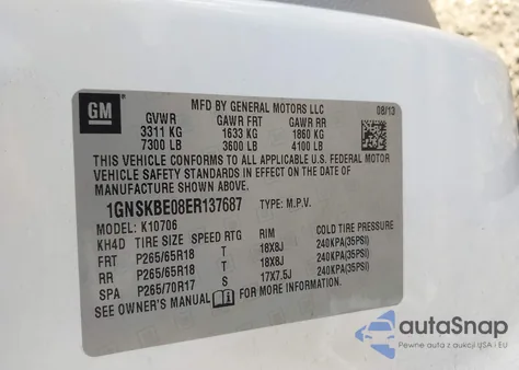 2014 Chevrolet Tahoe Lt from USA, damaged, VIN 1GNSKBE08ER137687